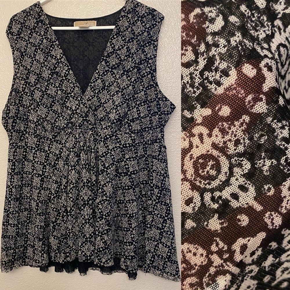 Michael Kors v neck wrap black print sleeveless blouse Sheer mesh plus size XXL